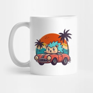 Hedgehog drives a retro car Mug